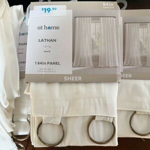At Home Lathan White Sheer Curtains tab top 4 panels 50” x 84”